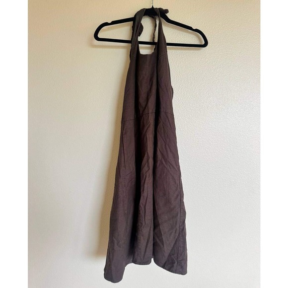 Merona Dresses & Skirts - Vintage Chocolate Brown Halter Dress 8 Y2K Cotton Linen Euro Summer Boho Coastal